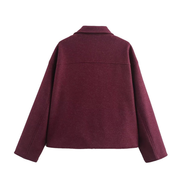 Damen lässige Wolljacke mit praktischen Brusttaschen und hochwertigem Reißverschluss Drune