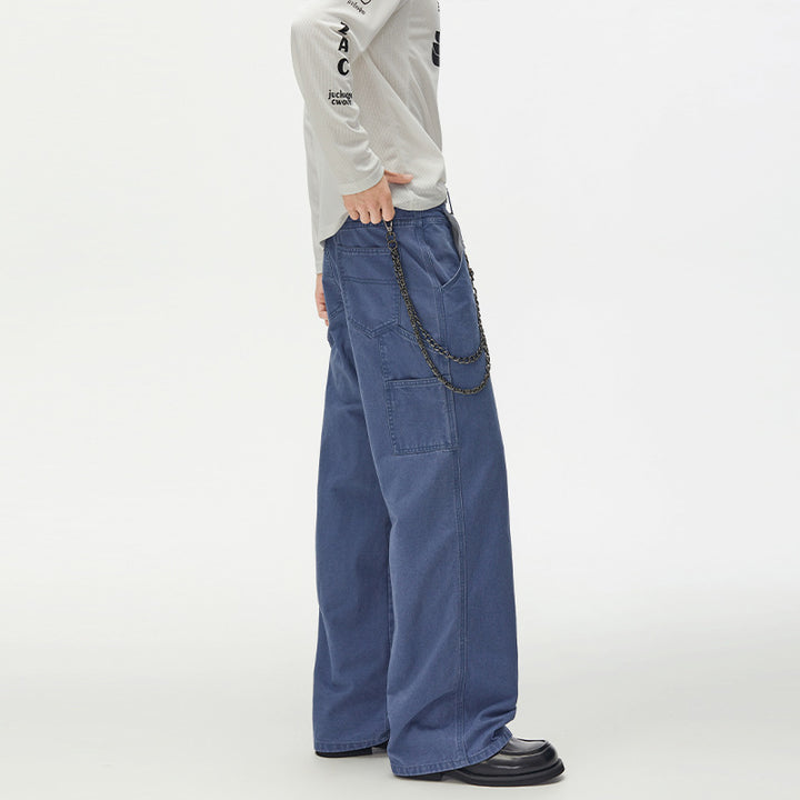 Herren Weite Utility-Denimhose mit Karabinerkette und Hammerschlaufe Drune