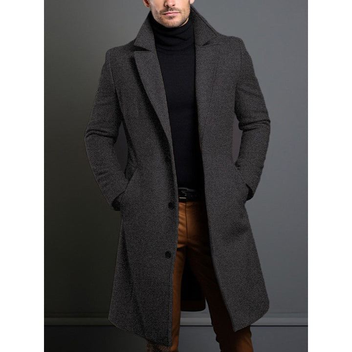 Herren knielanger klassischer Mantel mit gefütterter Innenlage und eleganter Knopfleiste Drune