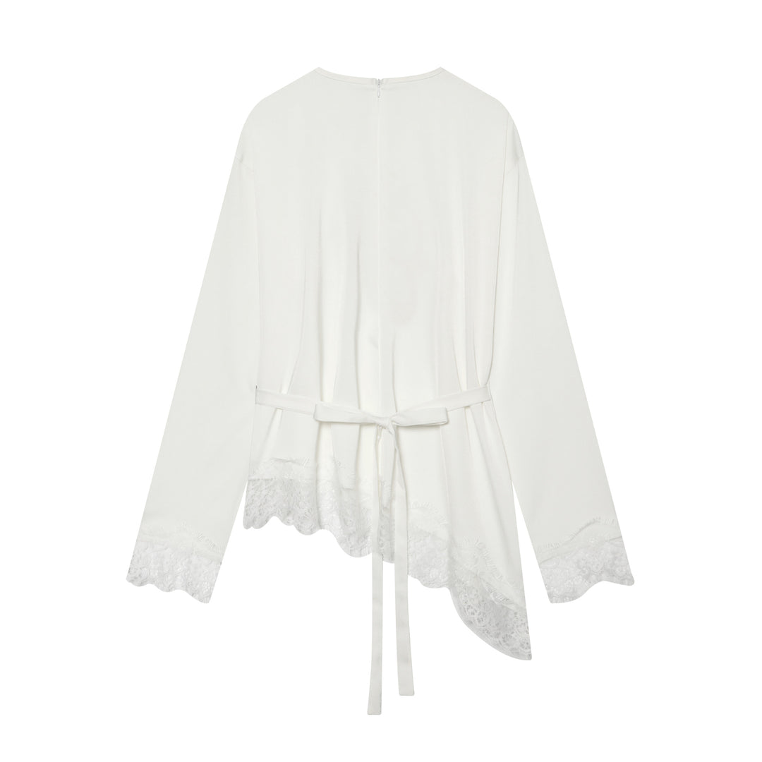 Damen Langarmshirt mit asymmetrischem Saum und Spitzenbesatz Drune
