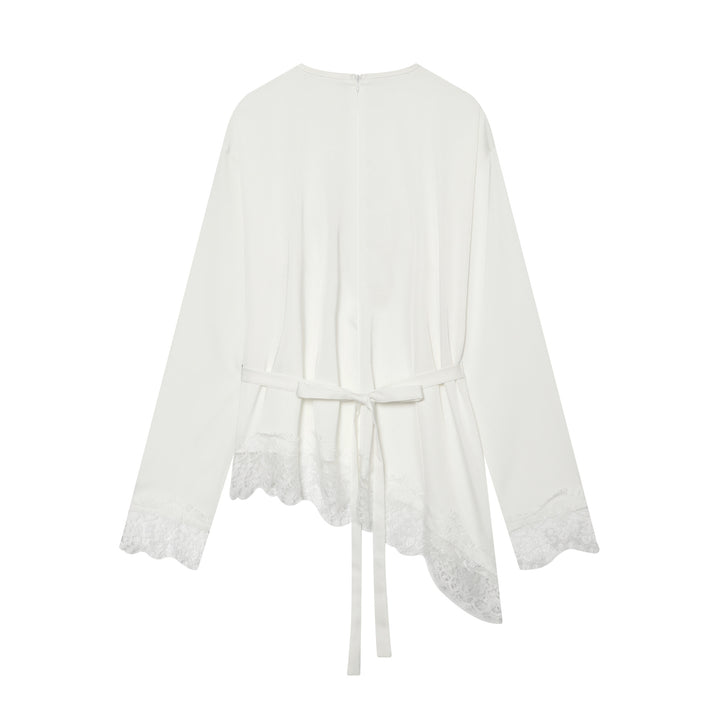 Damen Langarmshirt mit asymmetrischem Saum und Spitzenbesatz Drune