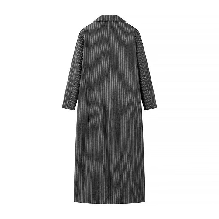Damen nan langer Zweireiher-Mantel im Nadelstreifen-Look mit großem Revers und Pattentaschen Drune