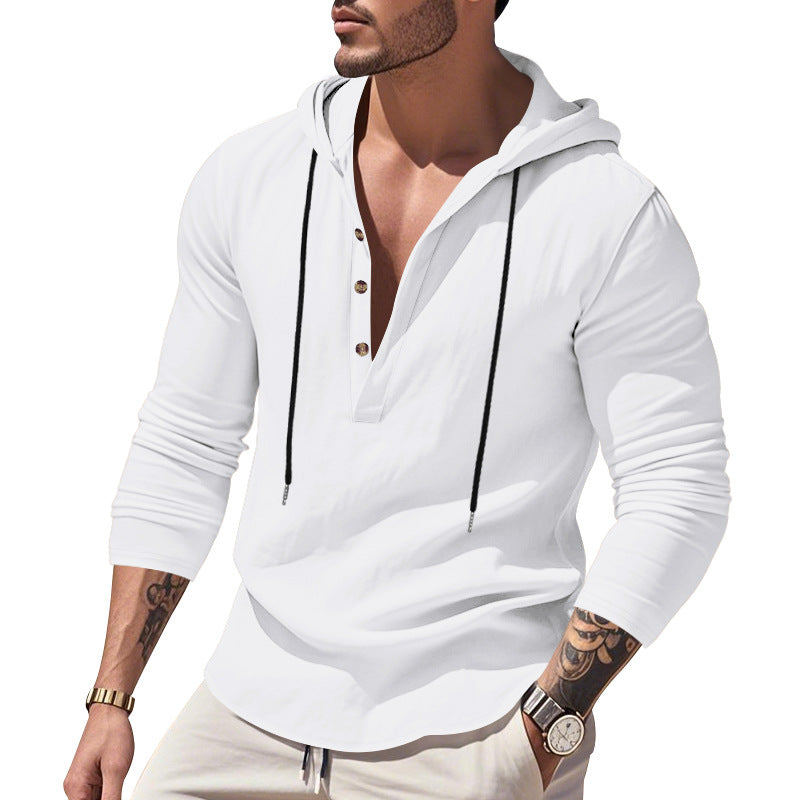 Herren vielseitiger Kapuzenpullover mit Knopfleiste und atmungsaktiver Baumwolle Drune