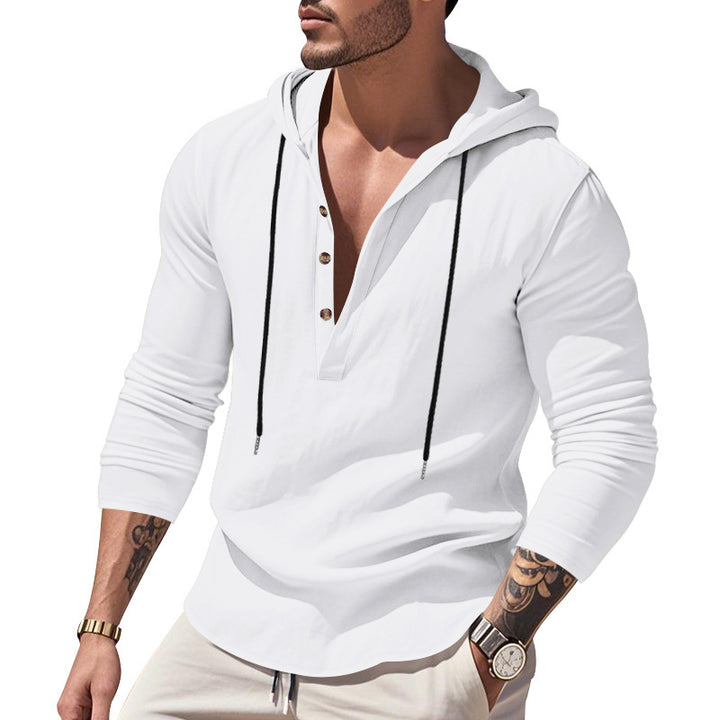 Herren vielseitiger Kapuzenpullover mit Knopfleiste und atmungsaktiver Baumwolle Drune