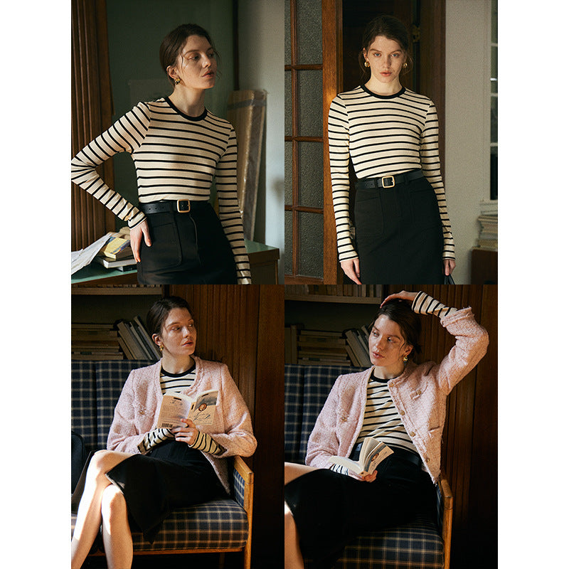 Damen Langarmshirt mit gestreiftem Design und weichem Stoff Drune