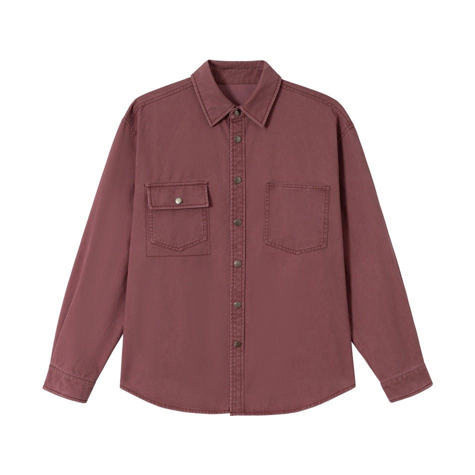 Damen Overshirt‑Hemdjacke aus gewaschenem Baumwoll‑Twill mit Druckknopfleiste und zwei Brusttaschen Drune