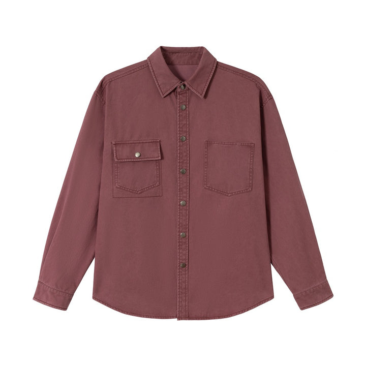 Damen Overshirt‑Hemdjacke aus gewaschenem Baumwoll‑Twill mit Druckknopfleiste und zwei Brusttaschen Drune