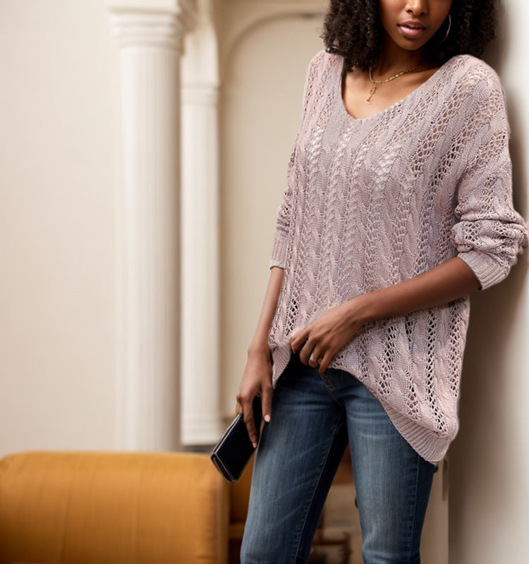 Damen Grobstrickpullover mit luftiger Maschenstruktur und V-Ausschnitt Drune
