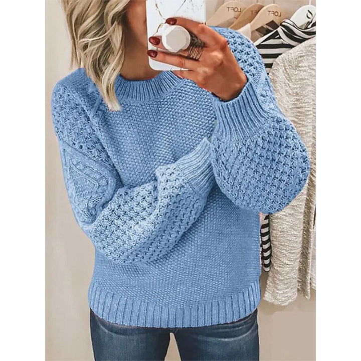 Damen Grobgestrickter Pullover mit Zopfmuster und Ballonärmeln Drune