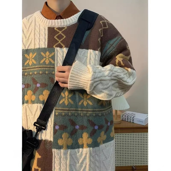 Damen gemusterter Grobstrickpullover Drune
