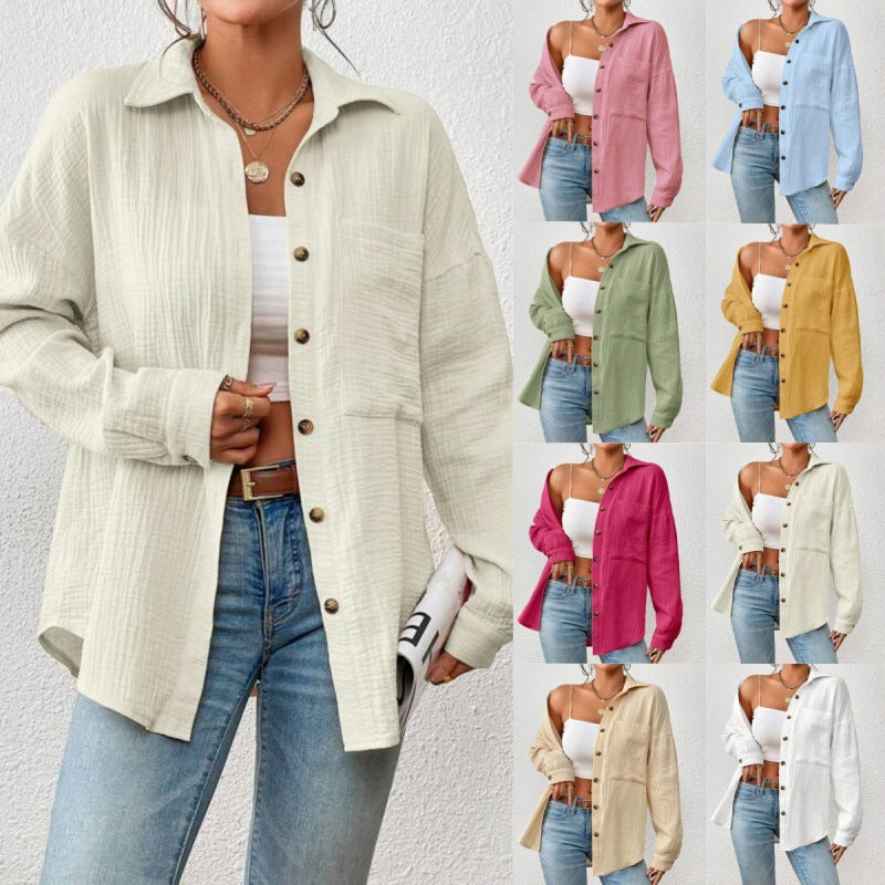 Damen lässige Overshirt-Bluse mit Knopfdetails Drune