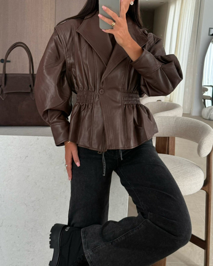 Drune | Revers Taille Cropped Pu-Jacke