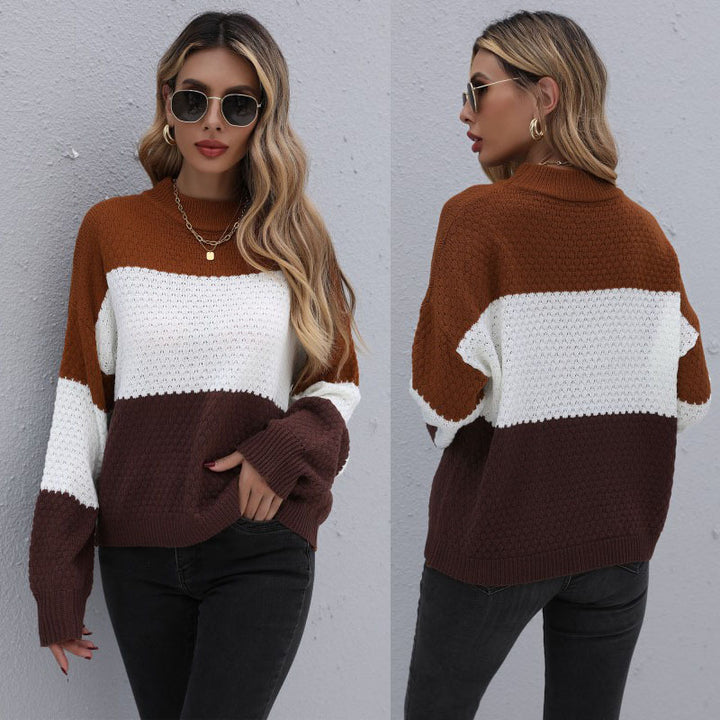 Damen Modischer Strickpullover mit farblich abgesetzten Ärmeln Drune