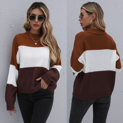 Damen Modischer Strickpullover mit farblich abgesetzten Ärmeln Drune