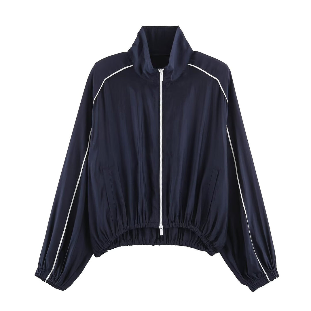 Damen Kurz geschnittene Windjacke mit hohem Kragen und elastischem Saum Drune