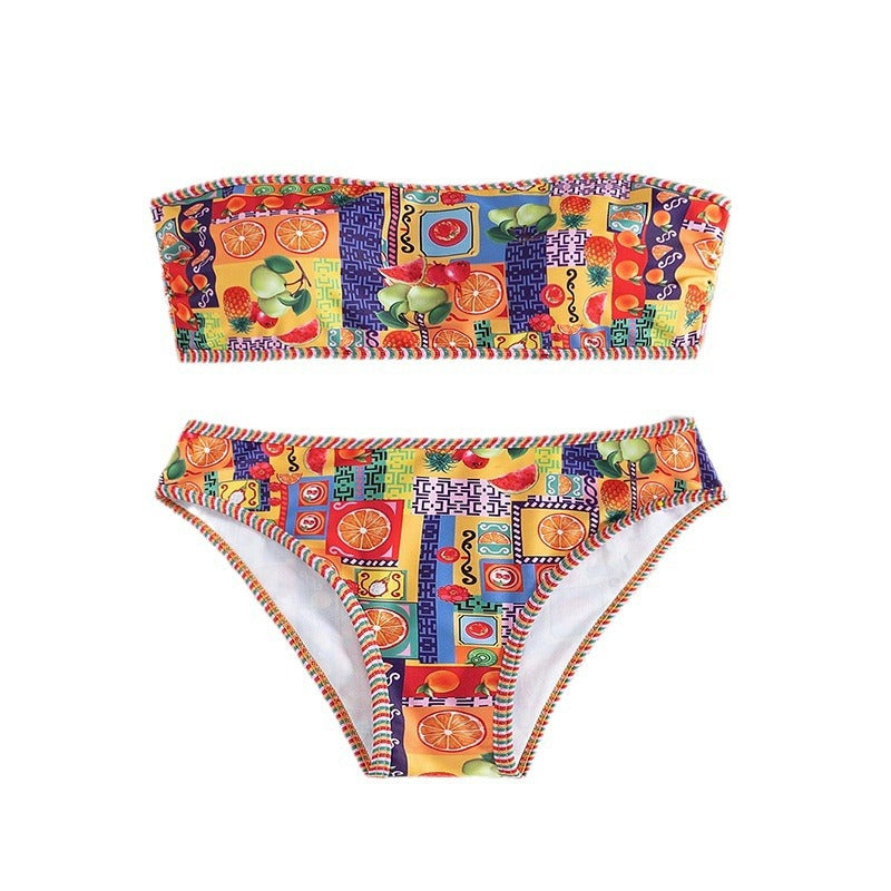 Damen Bandeau-Bikini mit fröhlichem Fruchtmuster Drune
