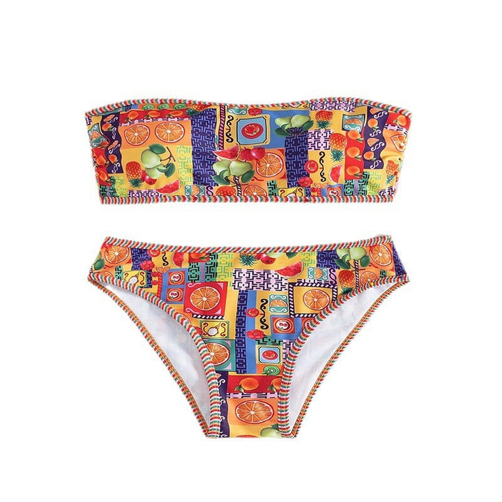 Damen Bandeau-Bikini mit fröhlichem Fruchtmuster Drune