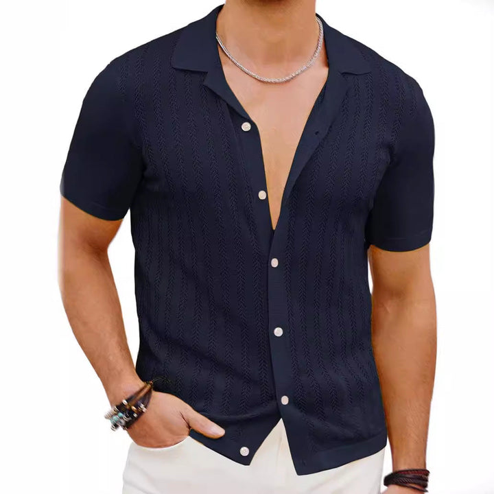 Herren Kurzarm Strickhemd mit strukturiertem Design Drune