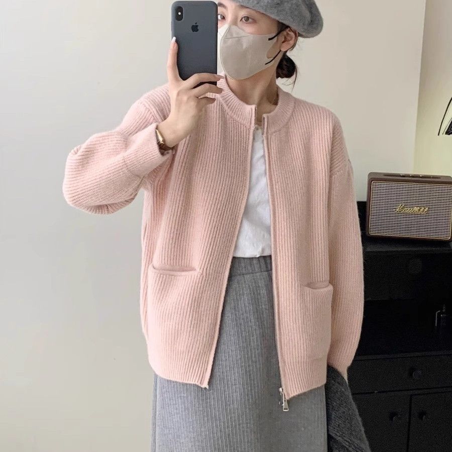 Damen Kuschelige Strickjacke mit hohem Kragen Drune