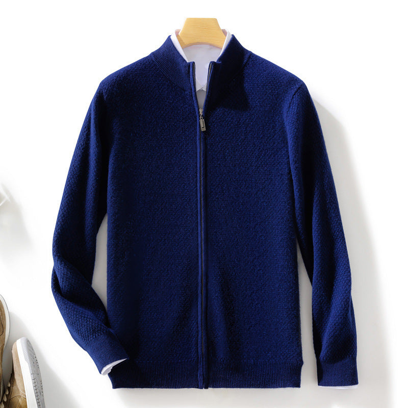 Herren Feiner Struktur-Strickjacke mit Stehkragen und durchgehendem Reißverschluss Drune