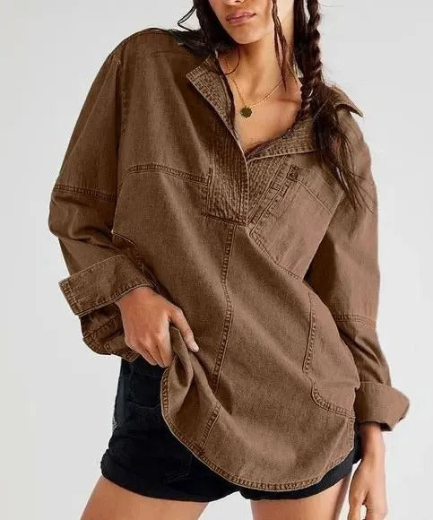 Damen Denim-Shirt mit detailreicher Steppung und lässigem Schnitt Drune