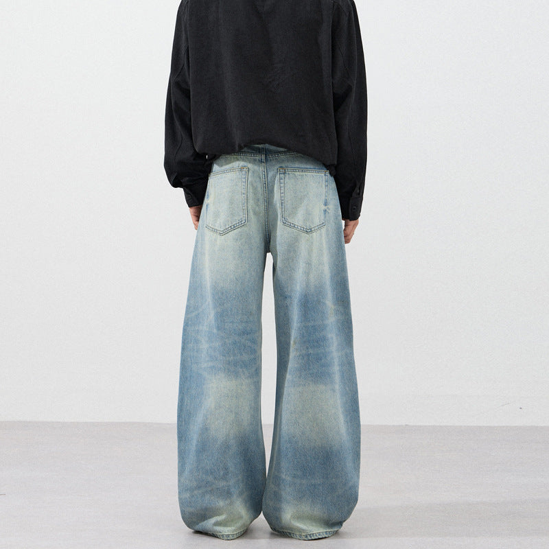Herren Extraweite Zweiton-Denim-Palazzohose mit Block-Panelen und tiefem Schritt Drune