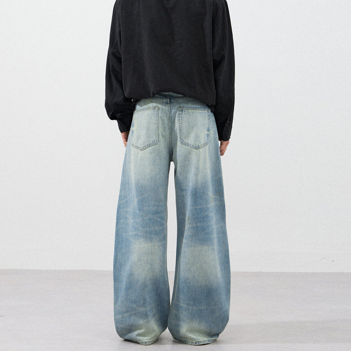 Herren Extraweite Zweiton-Denim-Palazzohose mit Block-Panelen und tiefem Schritt Drune