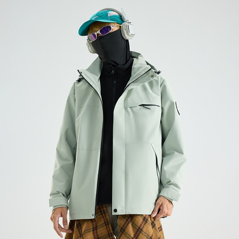 Herren Wasserdichte Outdoor-Softshelljacke mit Kapuze, hohem Stehkragen & Reißverschlusstaschen Drune