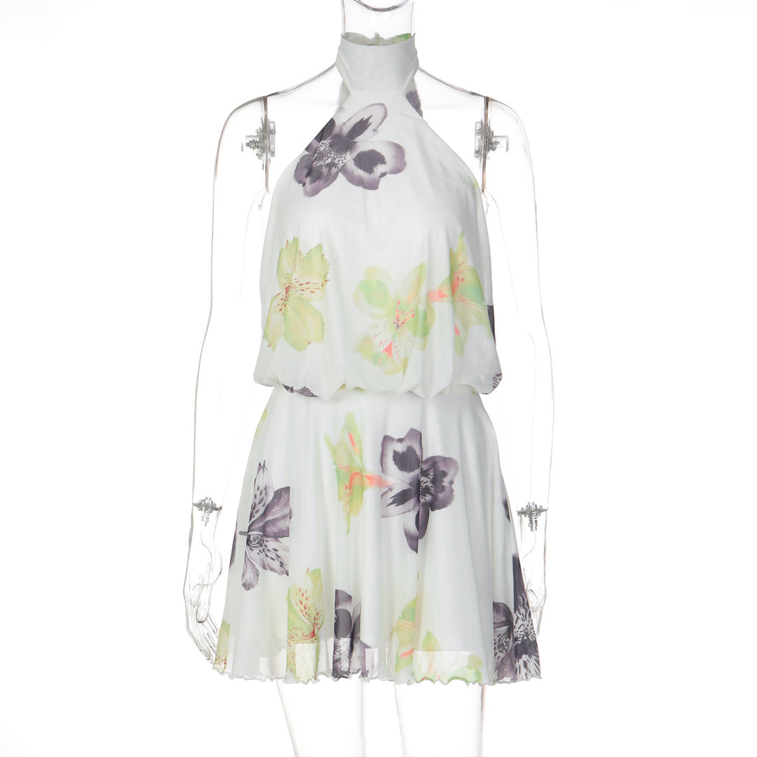 Damen Ärmelloses Blütenmuster Kleid Drune