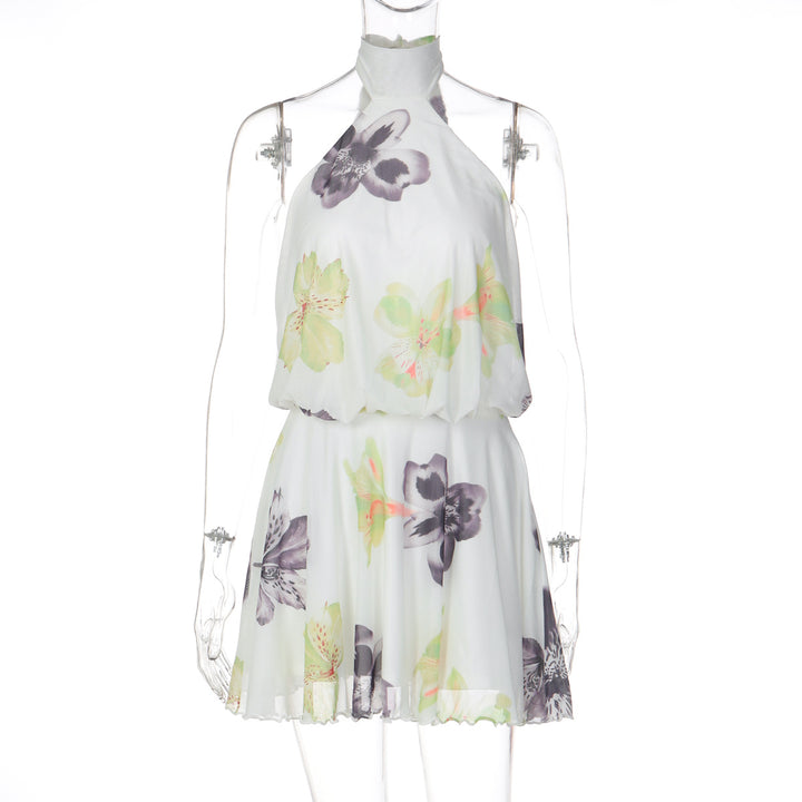 Damen Ärmelloses Blütenmuster Kleid Drune