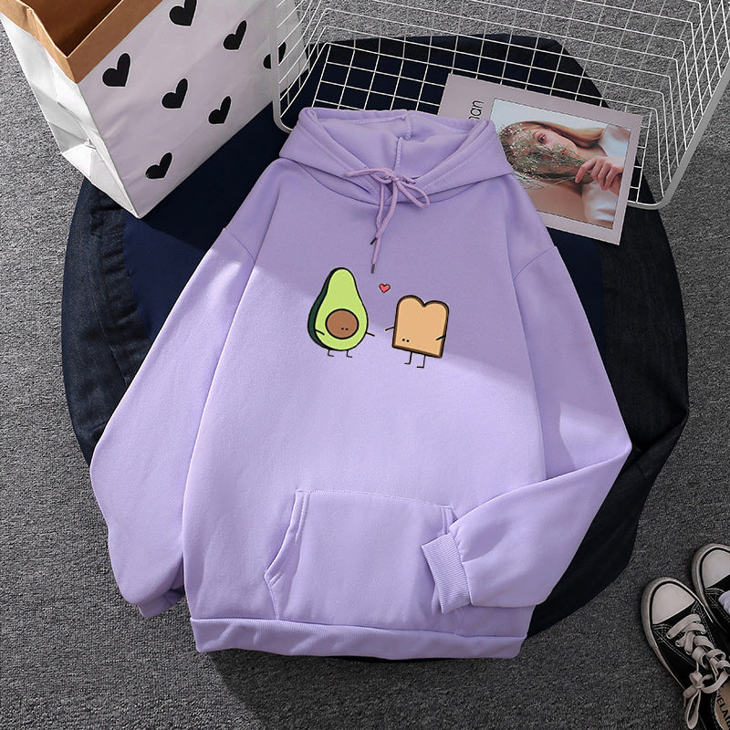 Damen nan oversized Kapuzenpullover mit Kängurutasche und süßem Avocado‑Toast-Print Drune