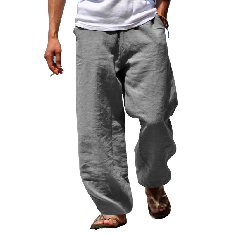 Herren nan lockere Leinenhose mit weitem Bein und elastischem Bund Drune