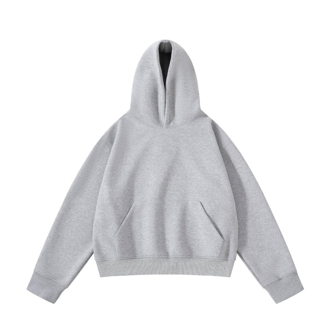 Unisex schwerer Oversize-Kapuzenpullover mit doppellagiger Kapuze Kängurutasche und breitem Rippbund Drune