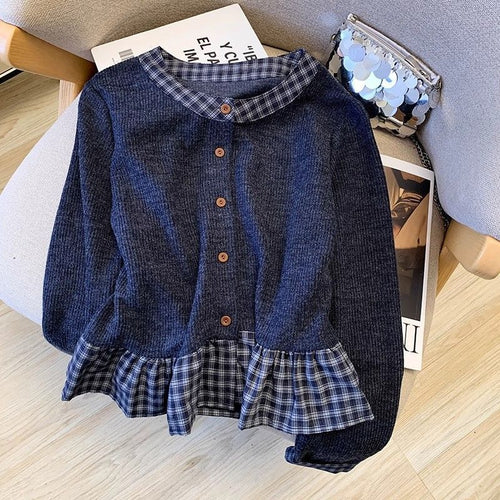 Damen modisches Langarmshirt mit Kragen und Rüschendetails Drune