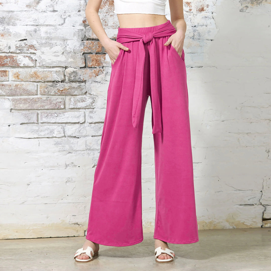 Damen Hochtaillierte Weite Palazzo-Hose mit Selbstbindendem Taillenbund und Seitentaschen Drune