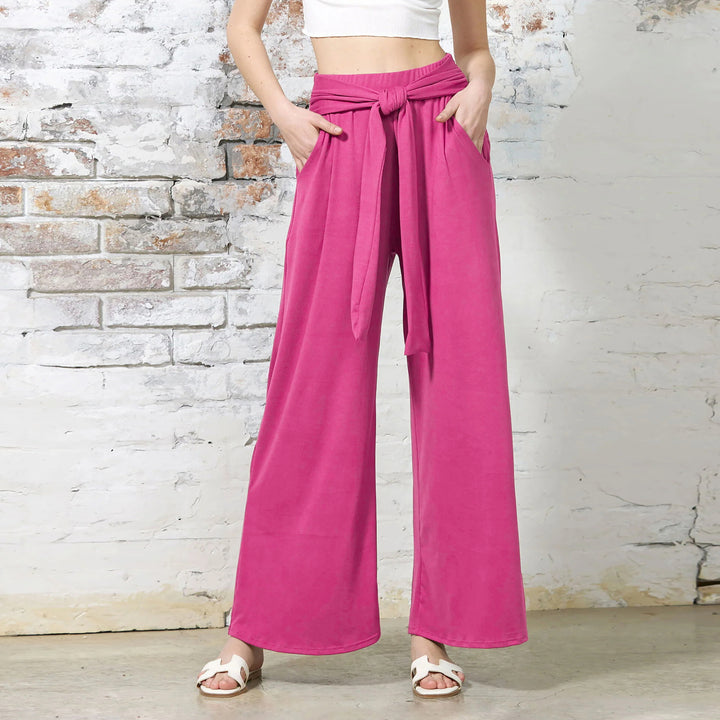 Damen Hochtaillierte Weite Palazzo-Hose mit Selbstbindendem Taillenbund und Seitentaschen Drune