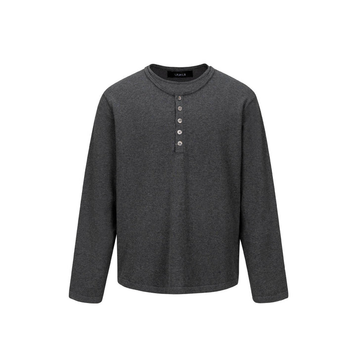 Unisex Minimalistisches Henley-Langarmshirt aus Thermo-Jersey mit Knopfleiste Drune