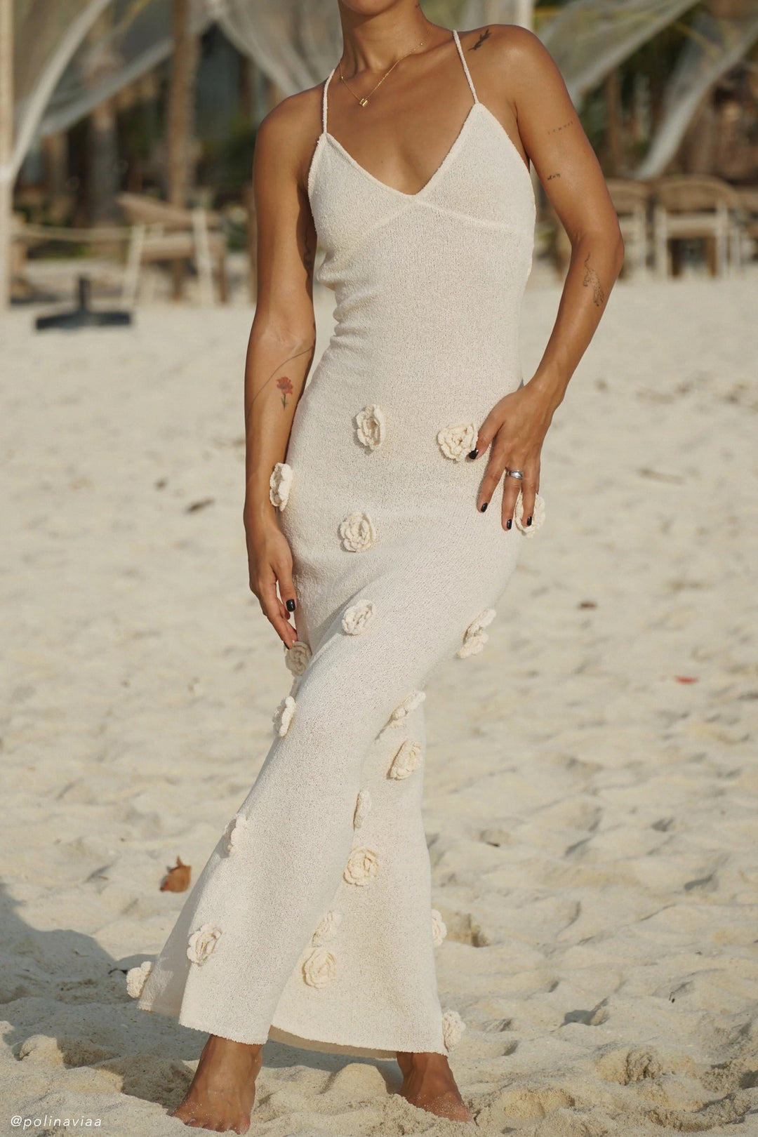 Damen elegantes glitzerndes Maxikleid mit floralen Applikationen Drune