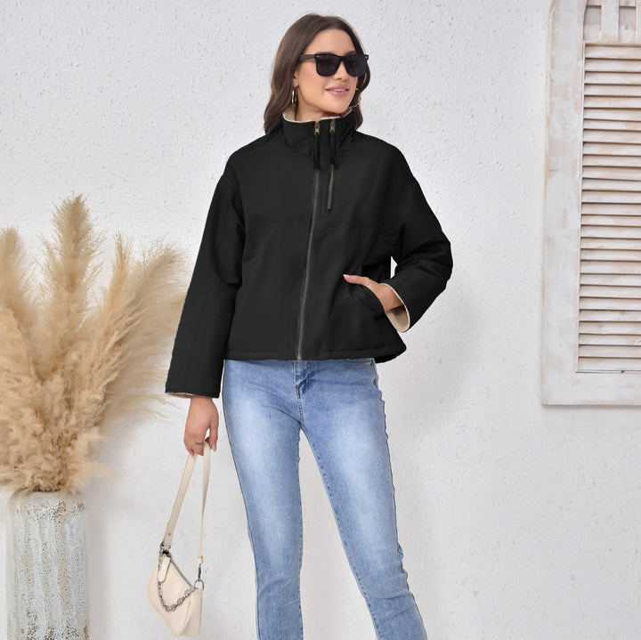 Damen Leichte gefütterte Übergangsjacke mit Stehkragen und Teddyfutter Drune