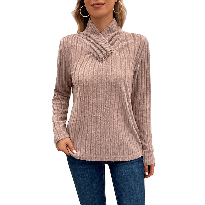 Damen Gerippter Feinstrickpullover mit überlappendem Stehkragen Drune
