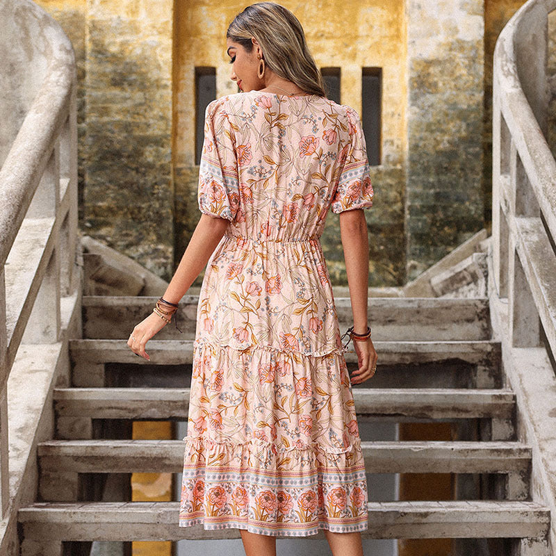 Damen Elegantes Midi-Kleid mit floralem Design Drune