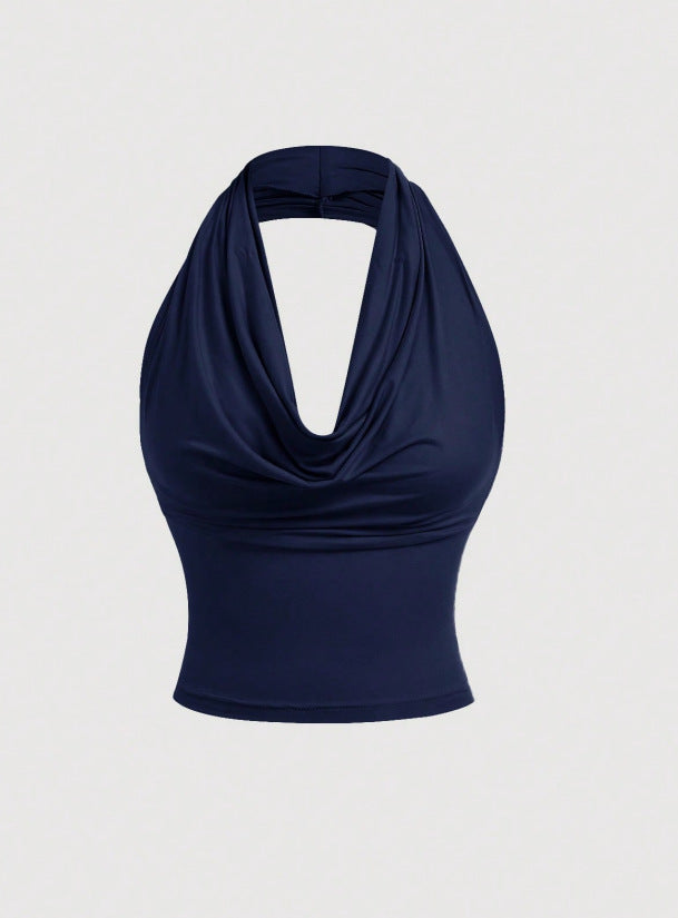 Damen Neckholder-Cropped-Top mit Wasserfall-Ausschnitt und taillierter Passform Drune