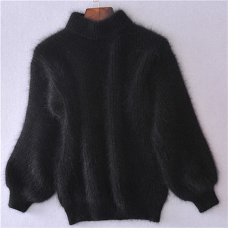 Damen Flauschiger Mohair-Mix Pullover mit Stehkragen und Oversize-Silhouette Drune