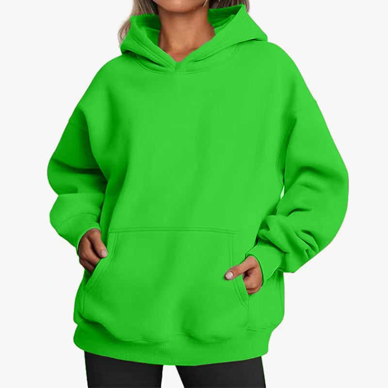 Damen nan weicher Oversize-Kapuzenpullover mit asymmetrischem Saum Kängurutasche und überschnittener Schulter Drune