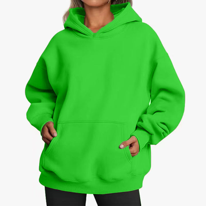Damen nan weicher Oversize-Kapuzenpullover mit asymmetrischem Saum Kängurutasche und überschnittener Schulter Drune