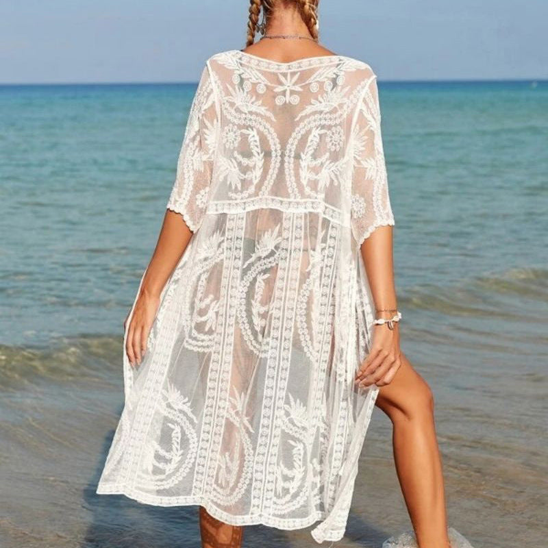 Damen Spitze Bestickter Strand Kimono Drune