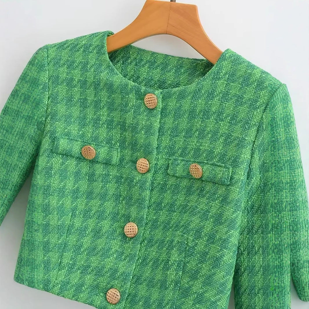 Damen Kurze Bouclé-Jacke mit elegantem Karomuster Drune