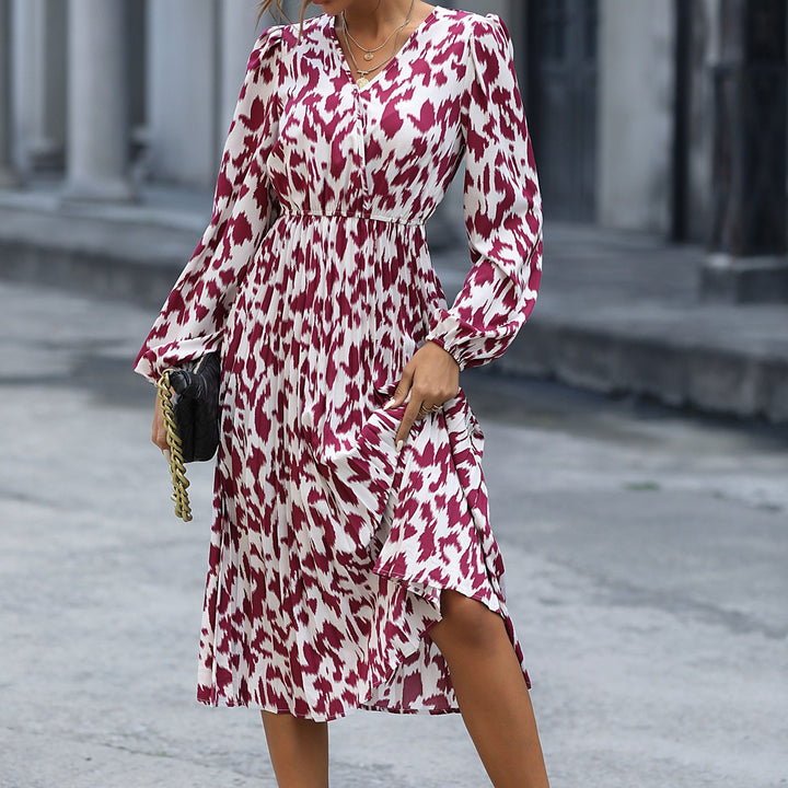 Damen Midi-Kleid mit elegantem V-Ausschnitt und voluminösen Ärmeln Drune