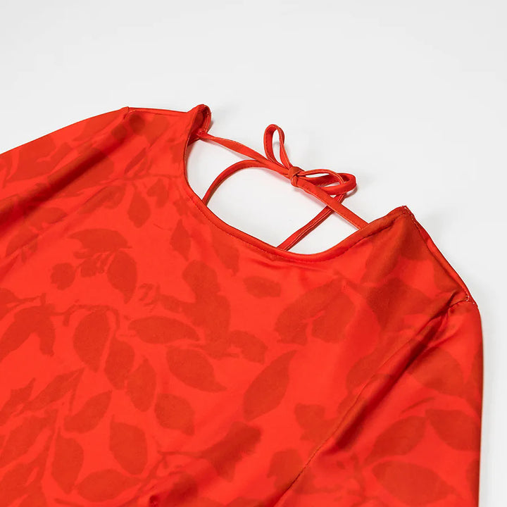Damen nan ausgestelltes Langarm-Tunikakleid mit floralem Jacquardmuster und Rückenschleife Drune