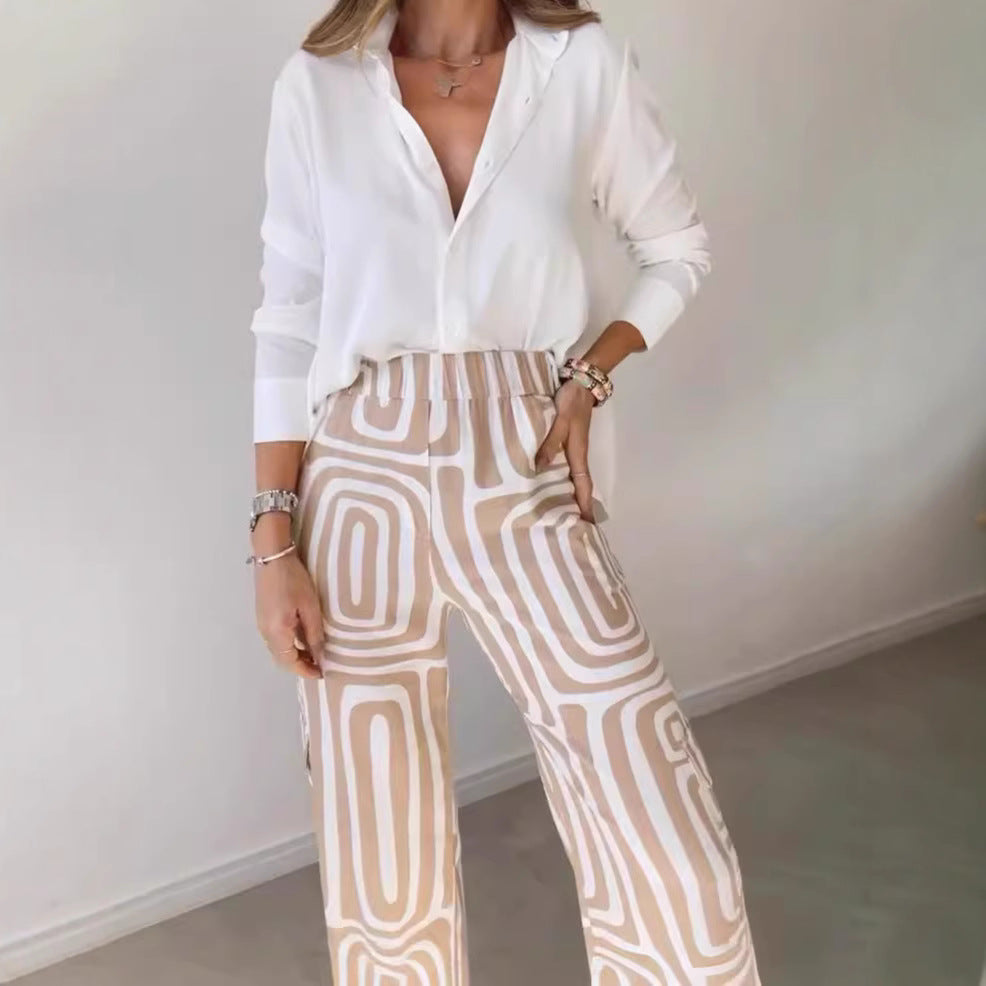 Frauen weite Palazzo-Hose mit grafischem Retro-Print Drune